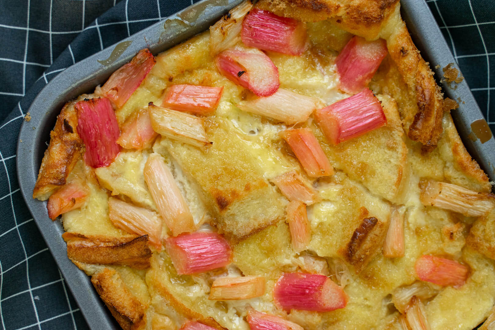 Rhubarb Bread and Butter Pudding Recipe