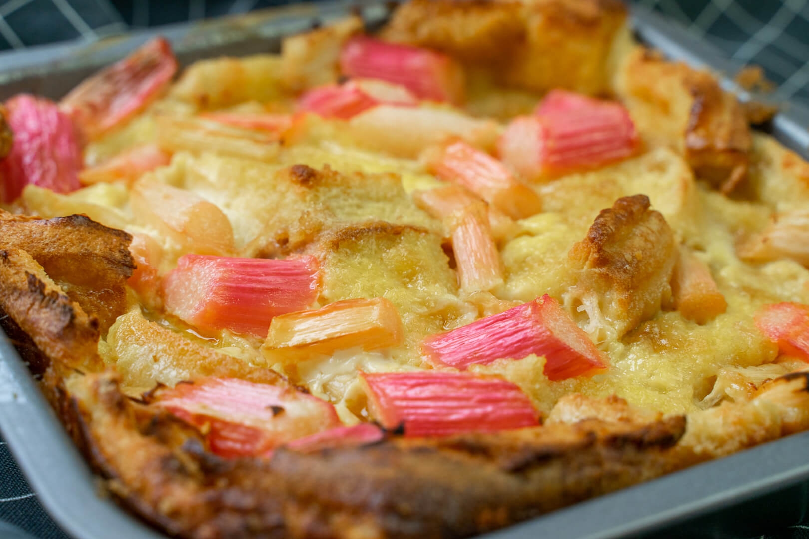 Rhubarb Bread and Butter Pudding Recipe