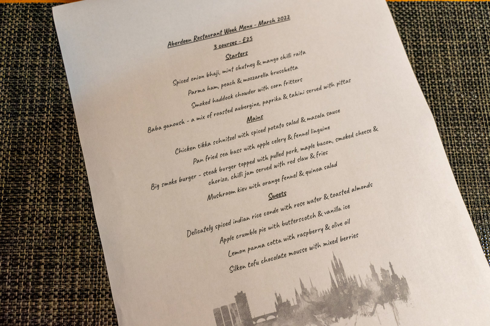 City bar and Diner Menu